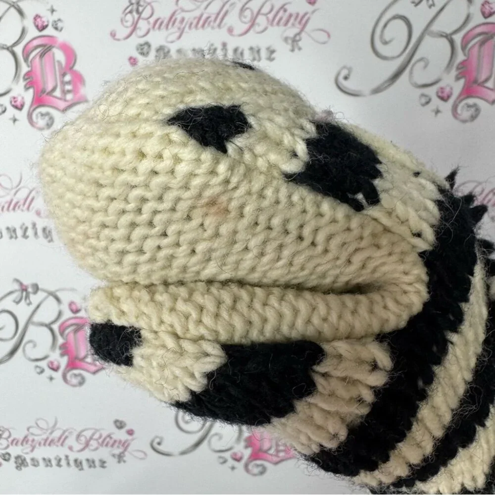 Delux mittens zebra wool thick warm animal puppet style cute winter gloves y2k